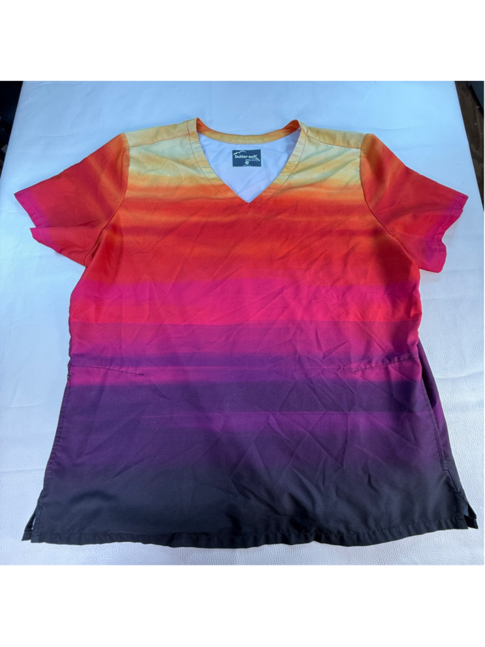 Butter Soft Scrub Top Women’s 2X Ombre Rainbow Stretch Short Sleeve Plus Size